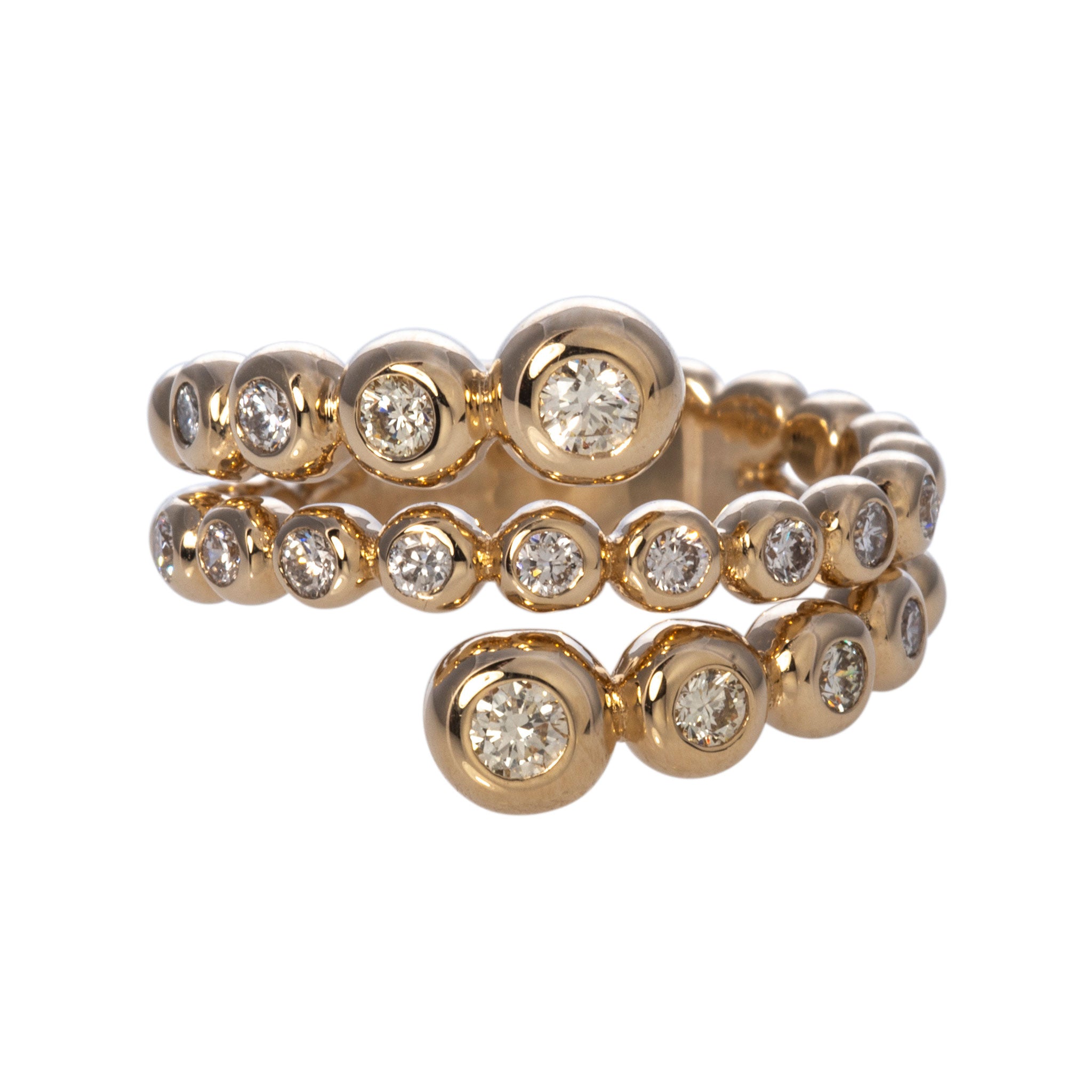 14K Yellow Gold Graduated Diamond Bezel Wrap Ring - Elegant Stackable Band for Wedding, Anniversary & Everyday Jewelry