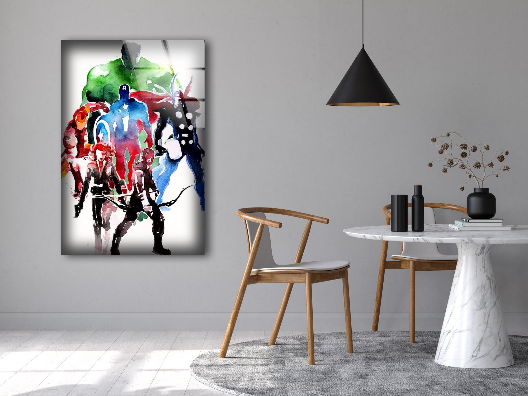 Marvel Avengers Superheroes Oil Painting Glass Wall Art - Premium Home Decor for Living Room, Bedroom & Office