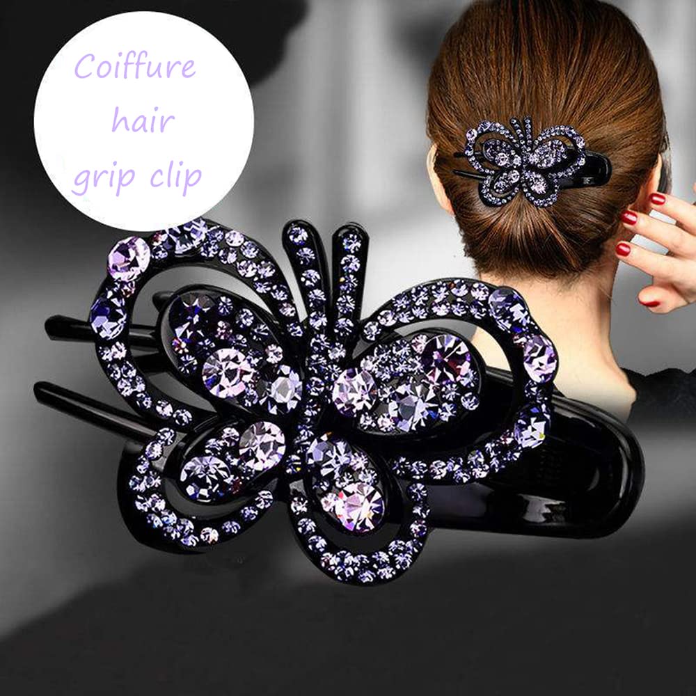 Yusier 4PCS Floral Rhinestone Butterfly Hair Clips - Elegant Ponytail & Duckbill Hair Clips for Women, Perfect for Weddings, Parties & Everyday Styling