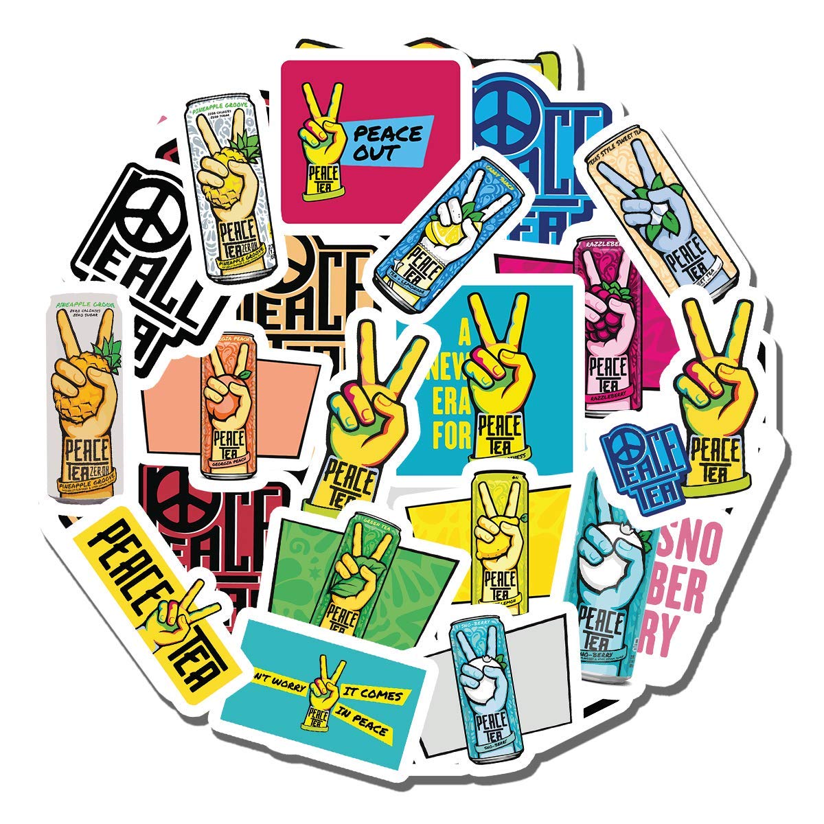 20 PCS Peace Aesthetic Tea Vinyl Stickers - Colorful Waterproof Decals for Water Bottles, Laptops, Scrapbooking, Luggage, Guitar & Skateboard - Perfect for DIY Crafts, School Supplies & Personalizing Your Belongings
