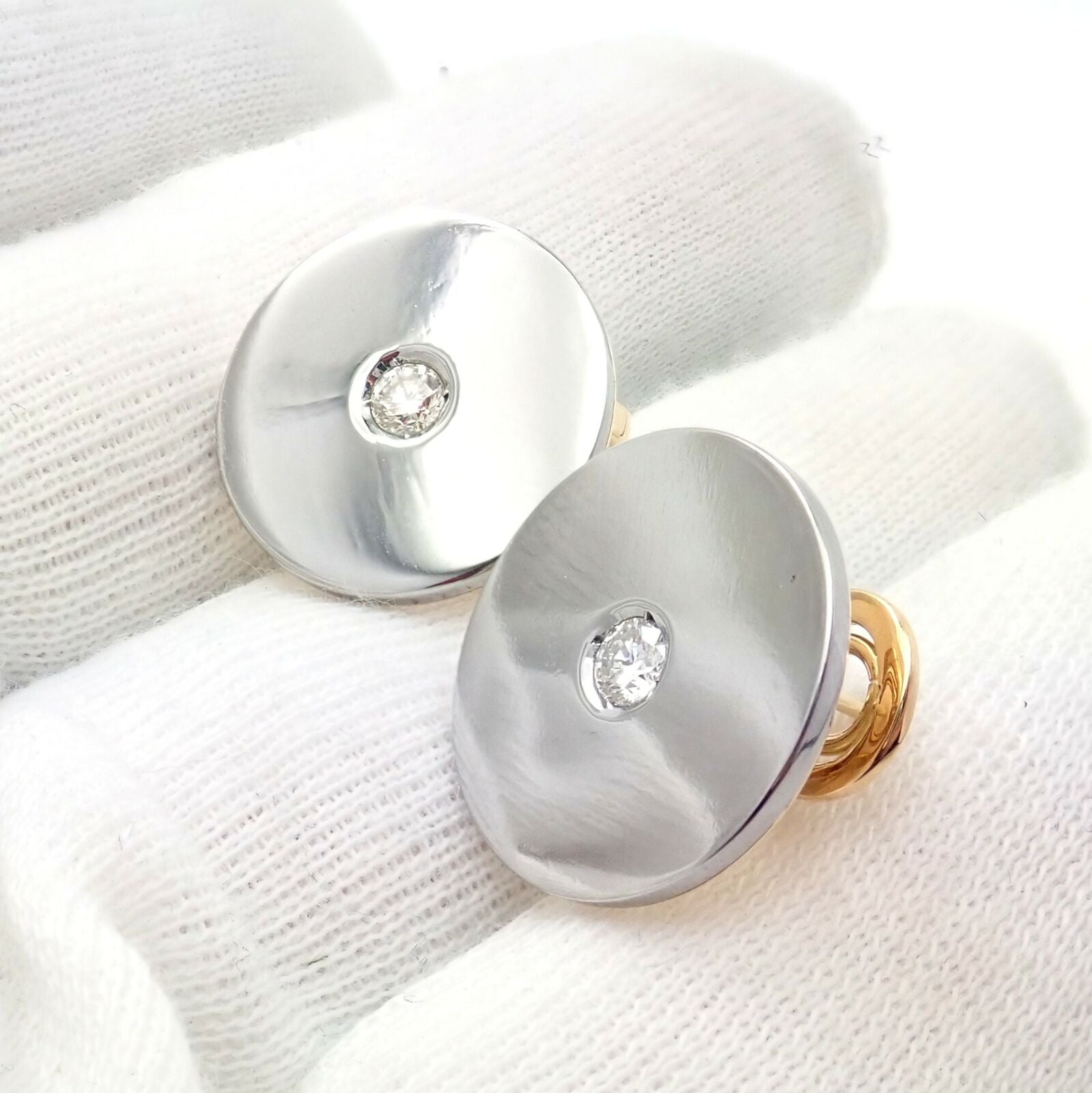 Authentic Bvlgari 18k Yellow & White Gold Diamond Disc Earrings for Women - Luxury Jewelry Gift for Anniversary, Wedding & Special Occasions