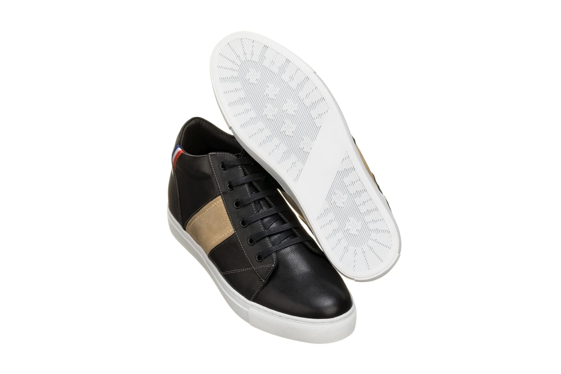 CALTO Men's Invisible Height Increasing Elevator Shoes - Black Leather Midtop Lace-up Casual Sneakers - 2.8 Inches Hidden Lift - Size 6 D(M) US - Perfect for Work, Dating & Formal Occasions