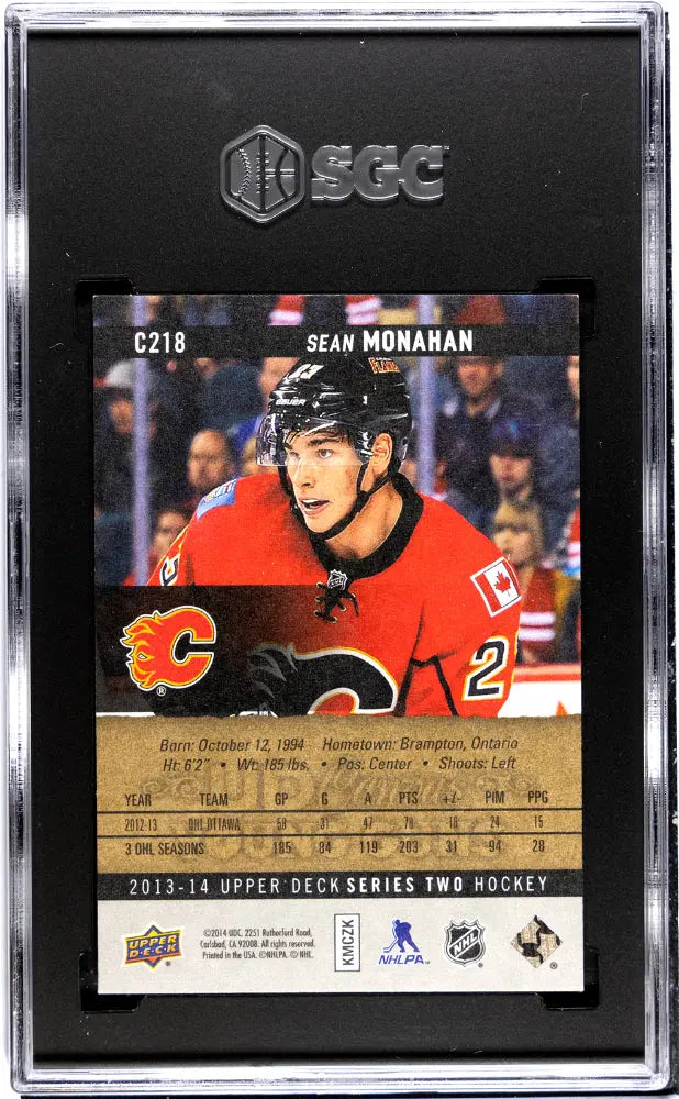 2013 Upper Deck Series Two Sean Monahan Young Guns Rookie Card UD Canvas SGC 9.5 Mint - Perfect for Hockey Card Collectors and Sports Memorabilia Enthusiasts