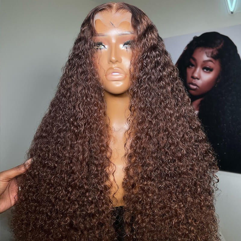 Eullair Dark Brown Curly Lace Frontal Wig - Affordable Reddish Brown Glueless Human Hair Wig for Women | Natural Look for Daily Wear, Parties & Special Occasions