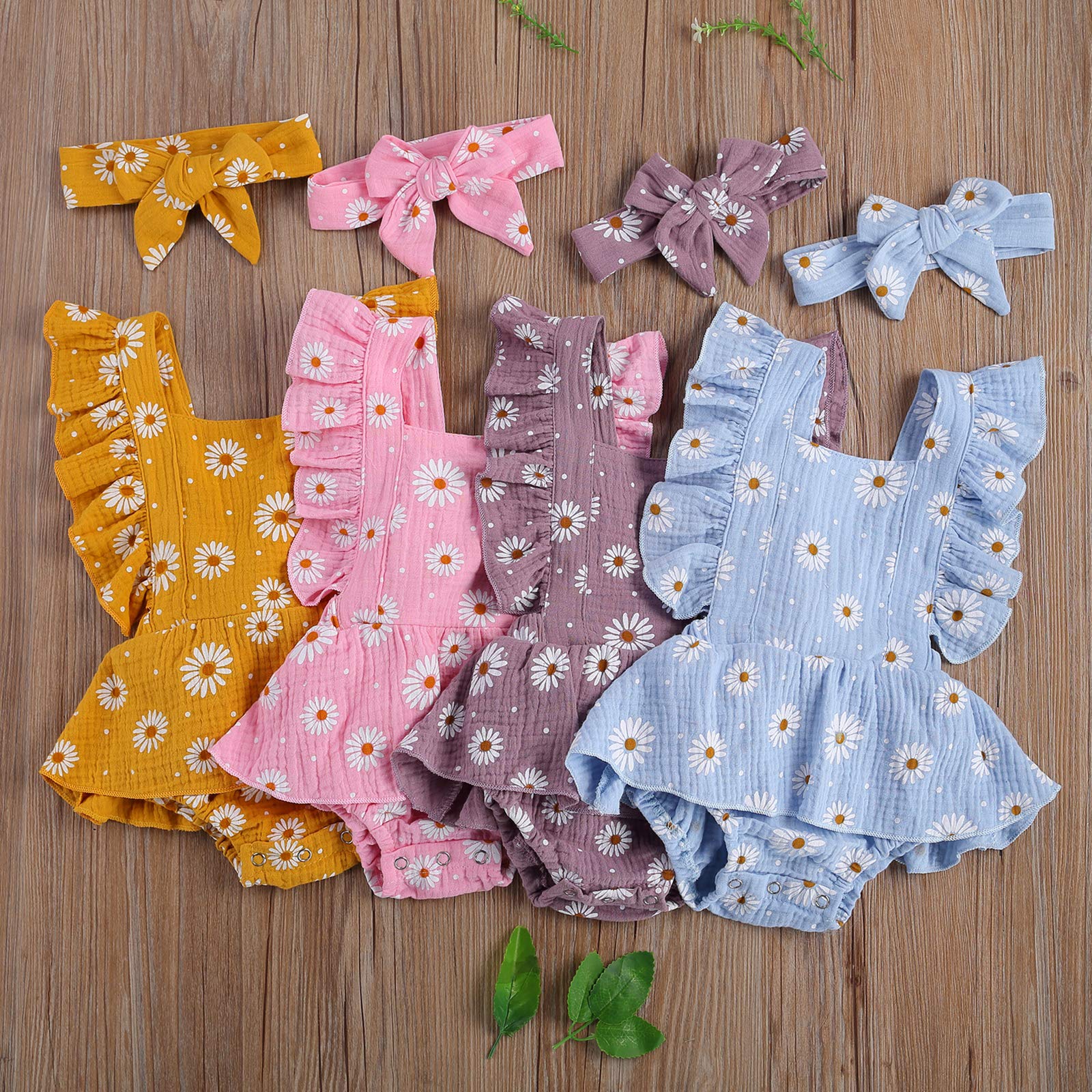 Newborn Baby Girl Daisy Romper Dress - Adjustable Ruffles One-Piece Bodysuit Jumpsuit | Soft Summer Outfits for Infants | Perfect for Photoshoots, Parties & Outdoor Play