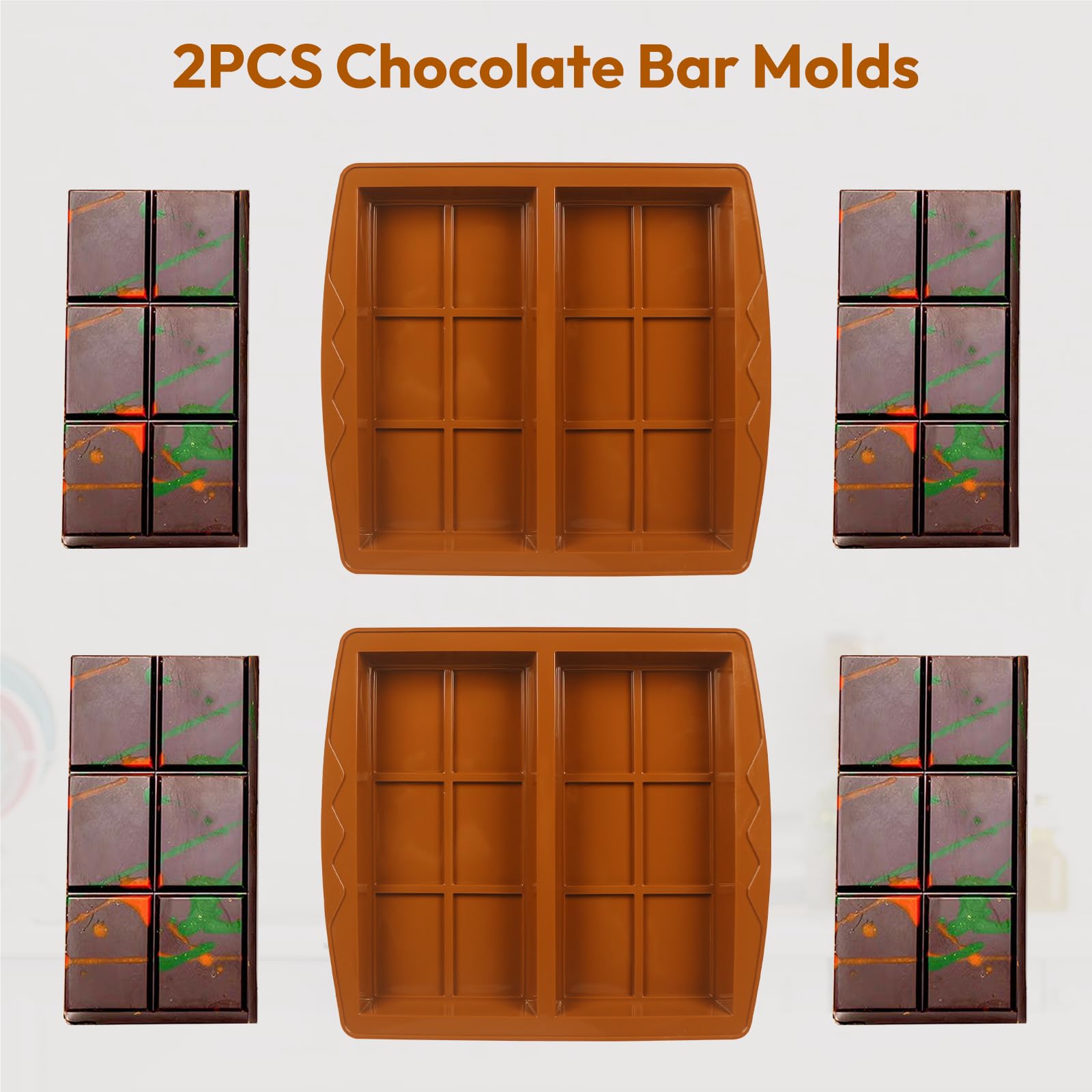 1 Inch Deep Dubai Chocolate Bar Mold - 2PCS Premium Silicone Chocolate Bar Molds with Scraper | Thick Candy Bar Baking Mold for Homemade Snacks & Desserts | BPA Free | Perfect for Valentine's Day Gifts, Party Favors & DIY Chocolate Making