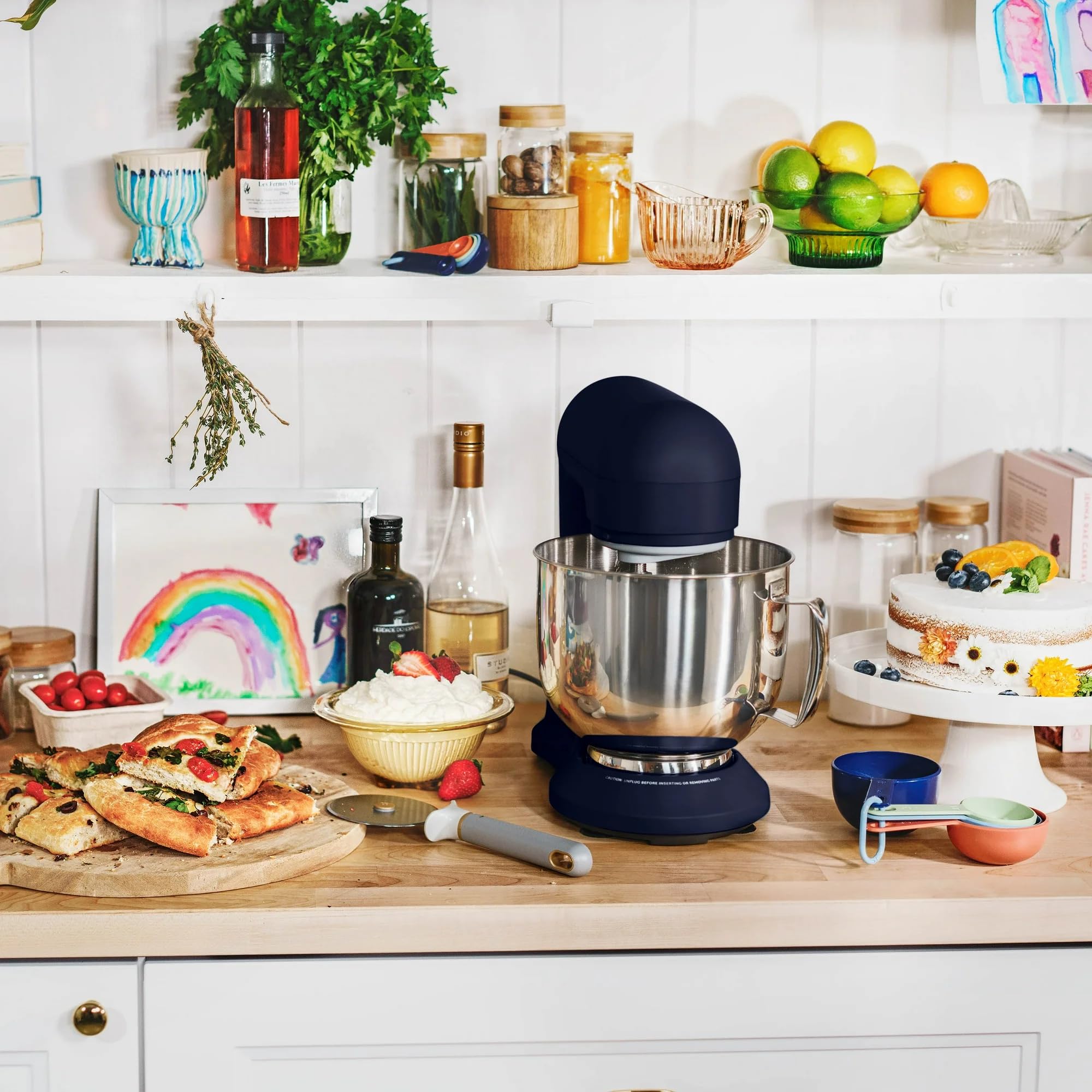 5.3 Qt Stand Mixer with Tilt-Head - 300W Powerful Motor, 12 Speed Settings, Lightweight Design - Includes Beater, Whisk, Dough Hook & Splash Guard - Perfect for Baking Cakes, Cookies, Bread & More - Drew Barrymore Starry Night Blue Edition