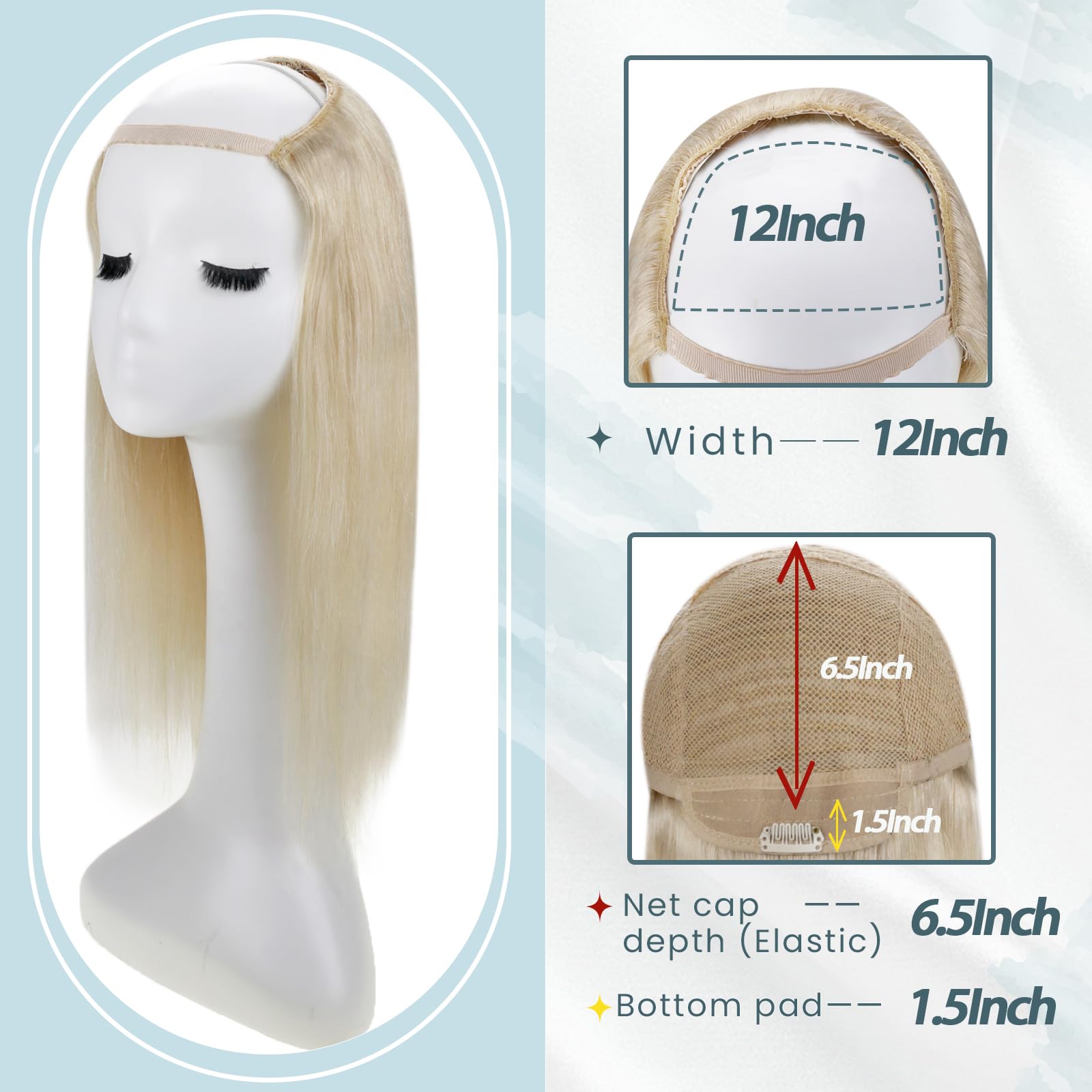 RUNATURE Blonde U Part Wig Human Hair 20 Inch 150% Density Remy Hair Half Wig - Glueless Clip-in Silky Straight for Daily Wear, Parties & Special Occasions