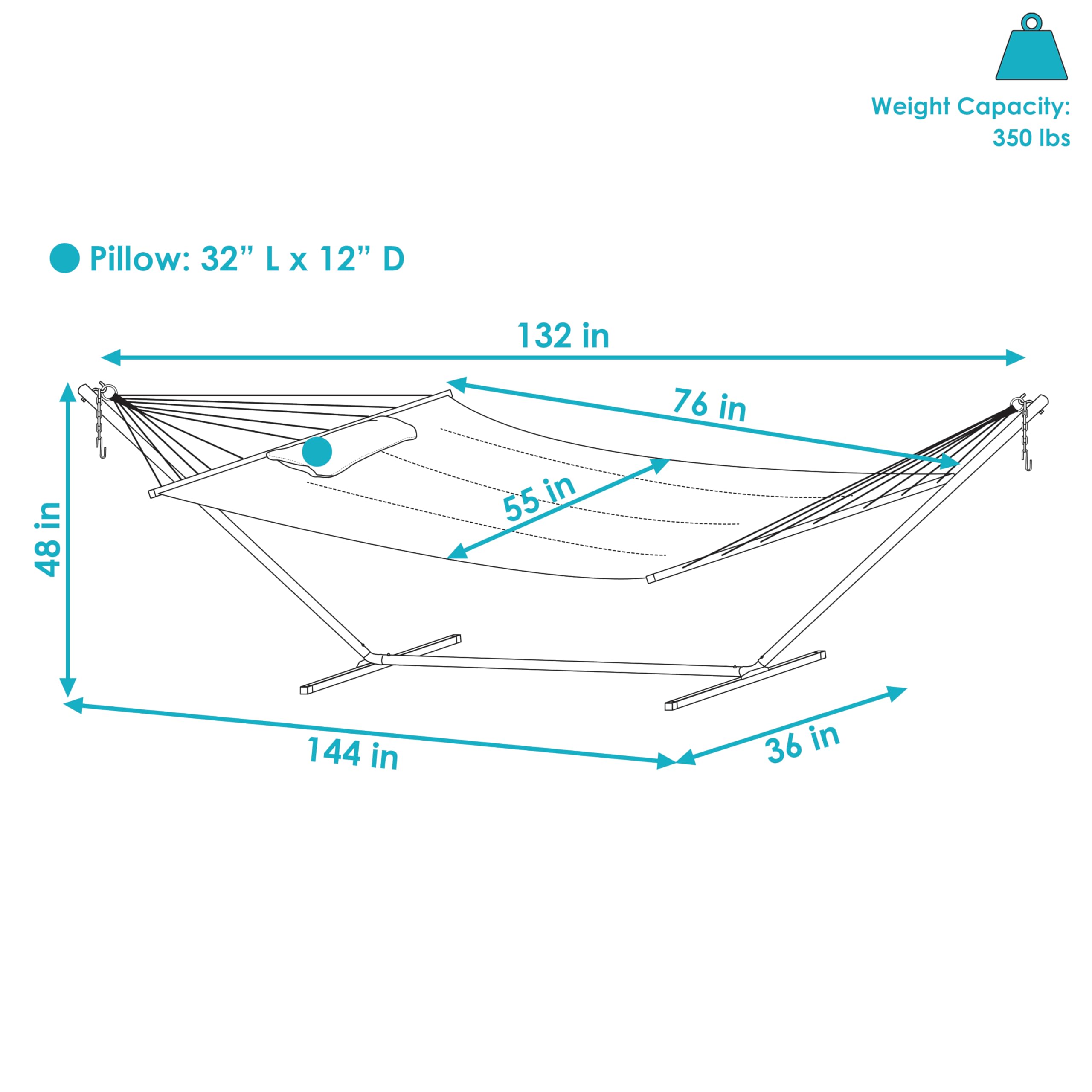 Sunnydaze Quilted Fabric Double Hammock with 12-Foot Steel Stand - 400 lb Weight Capacity - Black Frame & Red Fabric - Outdoor Patio, Backyard, Camping, Beach Relaxation
