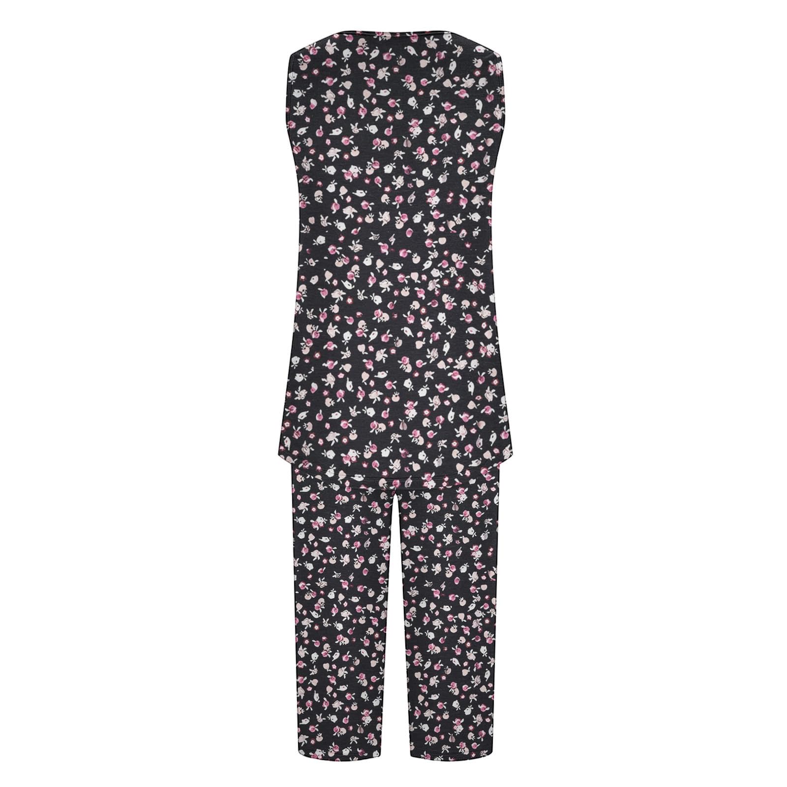 Women's Floral Print 2-Piece Pajama Set - Sleeveless Tank Top & Capri Pants Soft Summer Sleepwear Lounge Set for Comfortable Nightwear & Relaxing at Home
