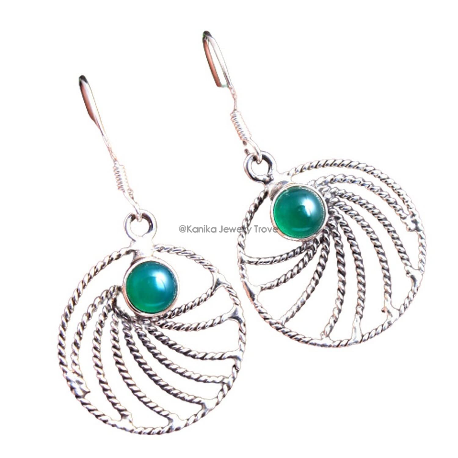 Green Onyx Dangle Earrings for Women - Sterling Silver Bezel Set Earrings, Elegant Bridesmaid Jewelry, Christmas Gift for Her | Perfect for Weddings, Parties & Special Occasions