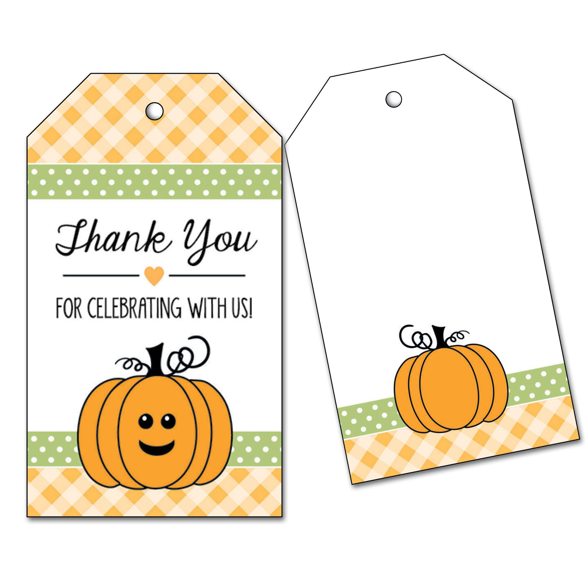 25 Pack Pumpkin Thank You Favor Tags for Birthday or Baby Shower - Orange and Green Fall Theme Gift Tags - Perfect for Autumn Parties, Thanksgiving Decor, and Halloween Favors