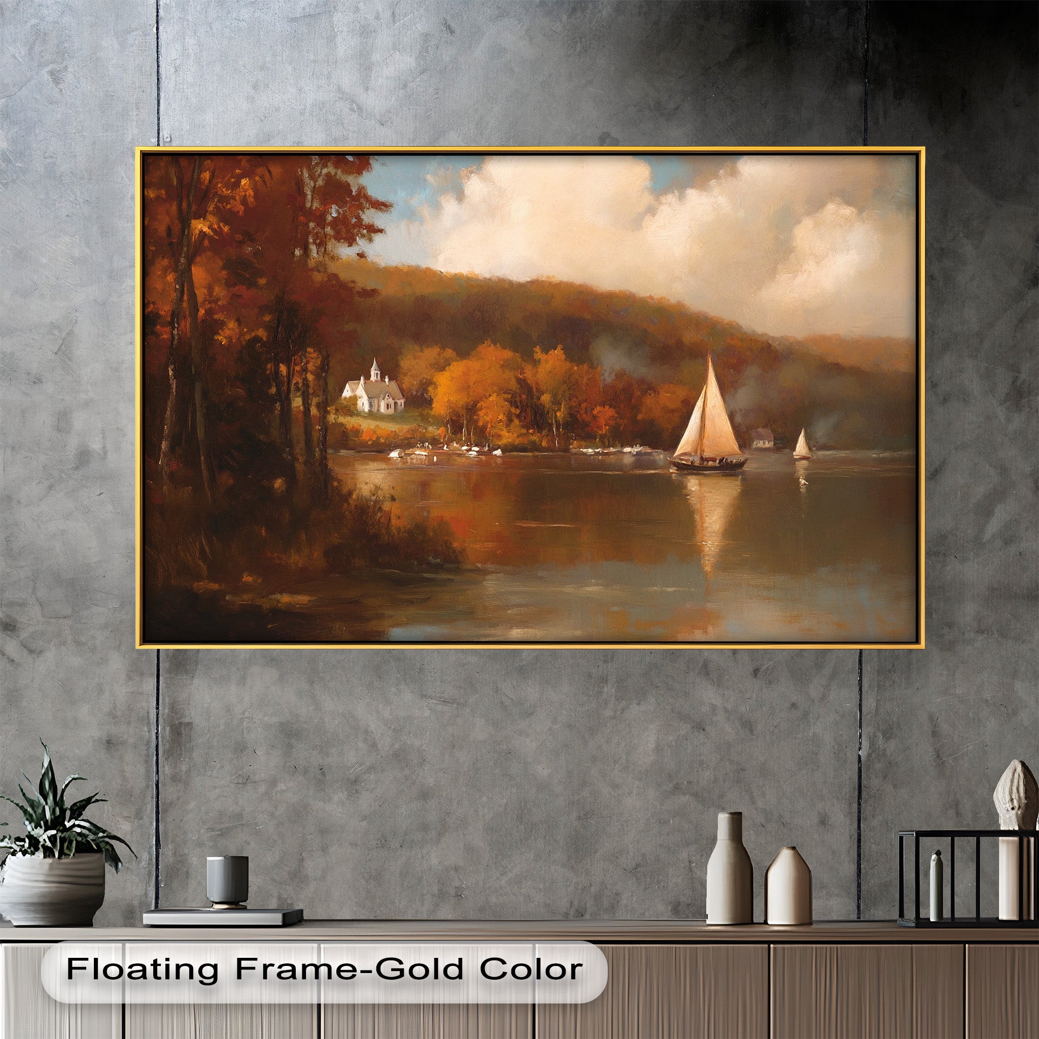 Autumn Sail Reflections - Classic Hudson River Oil Painting for Home Decor | Handmade Landscape Artwork for Living Room, Bedroom & Office