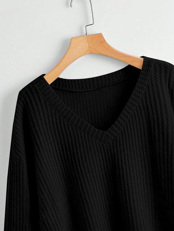 CAVDIA Women's Waffle Knit Long Sleeve V-Neck Crop Top - Soft Cotton Casual & Workout Tunic for Gym, Running, Yoga | Summer Winter Spring Versatile Layering Piece