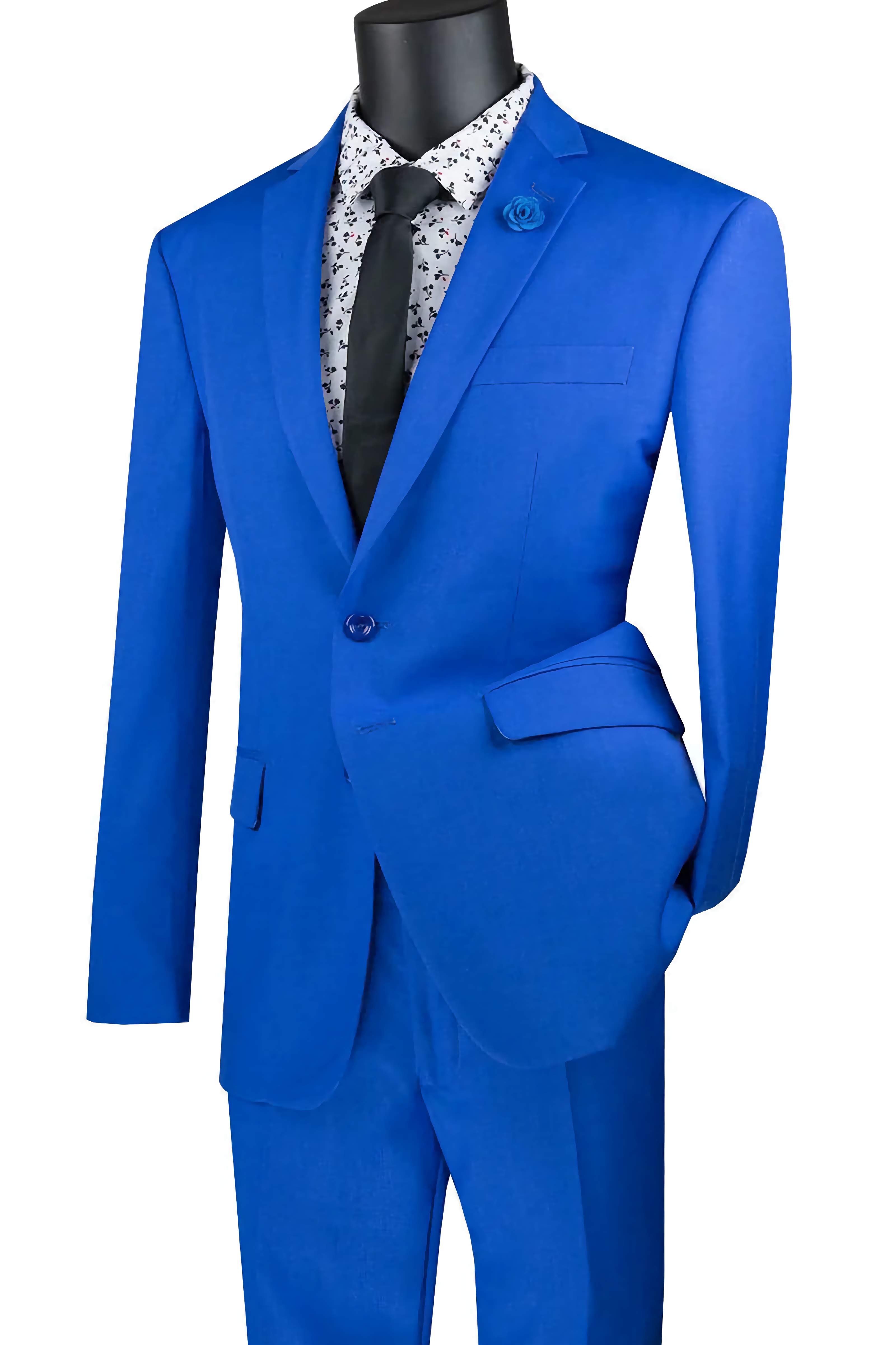 Royal Blue Slim Fit Men's 2-Piece Suit with 2 Buttons - Perfect for Weddings, Business Meetings & Formal Events