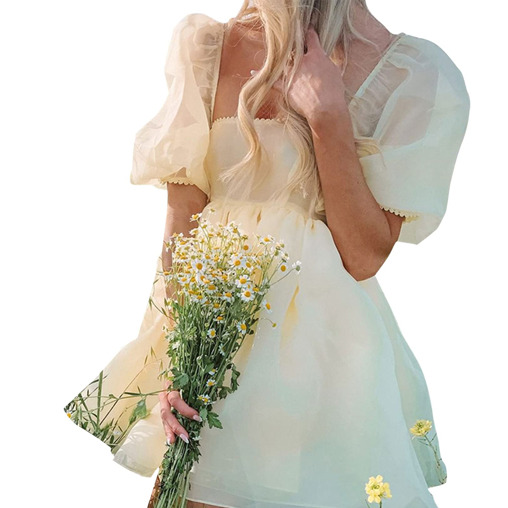**Elegant Off Shoulder Puff Sleeve Mini Dress - Flounce Ruffle Mesh Party Prom Dress for Women | Fairy Costume & Evening Gown for Weddings, Date Nights & Special Occasions**