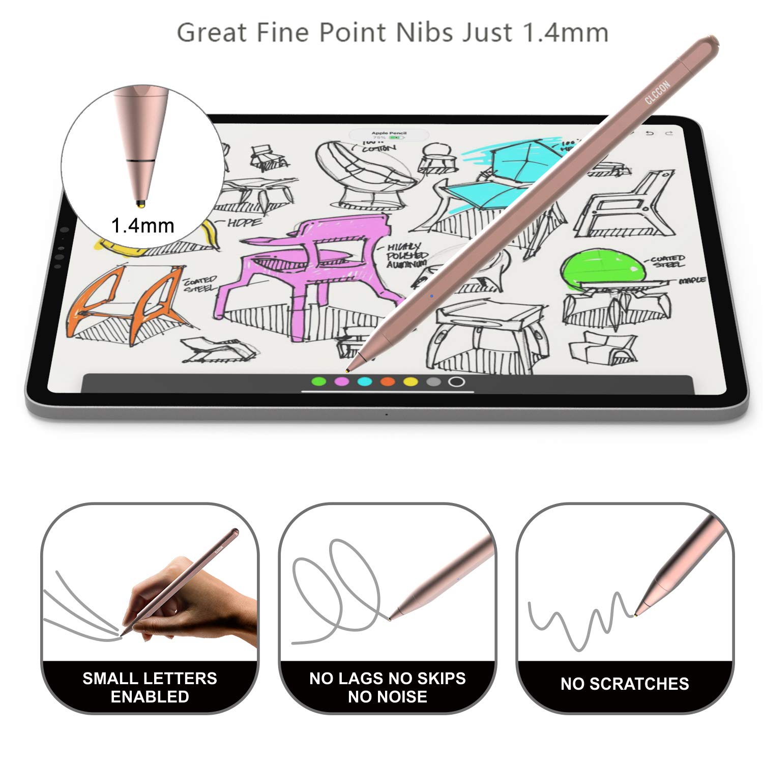 Rechargeable Stylus Pen for Apple iPad & iPhone - Compatible with iPad Air 2/3, iPad Mini 3/4/5, iPad Pro 1/2, iPad 2018/2019 & iPhone 6/7/8 - Precise Capacitive Touch Screen Stylus - Pink - Perfect for Drawing, Note-Taking & Digital Art