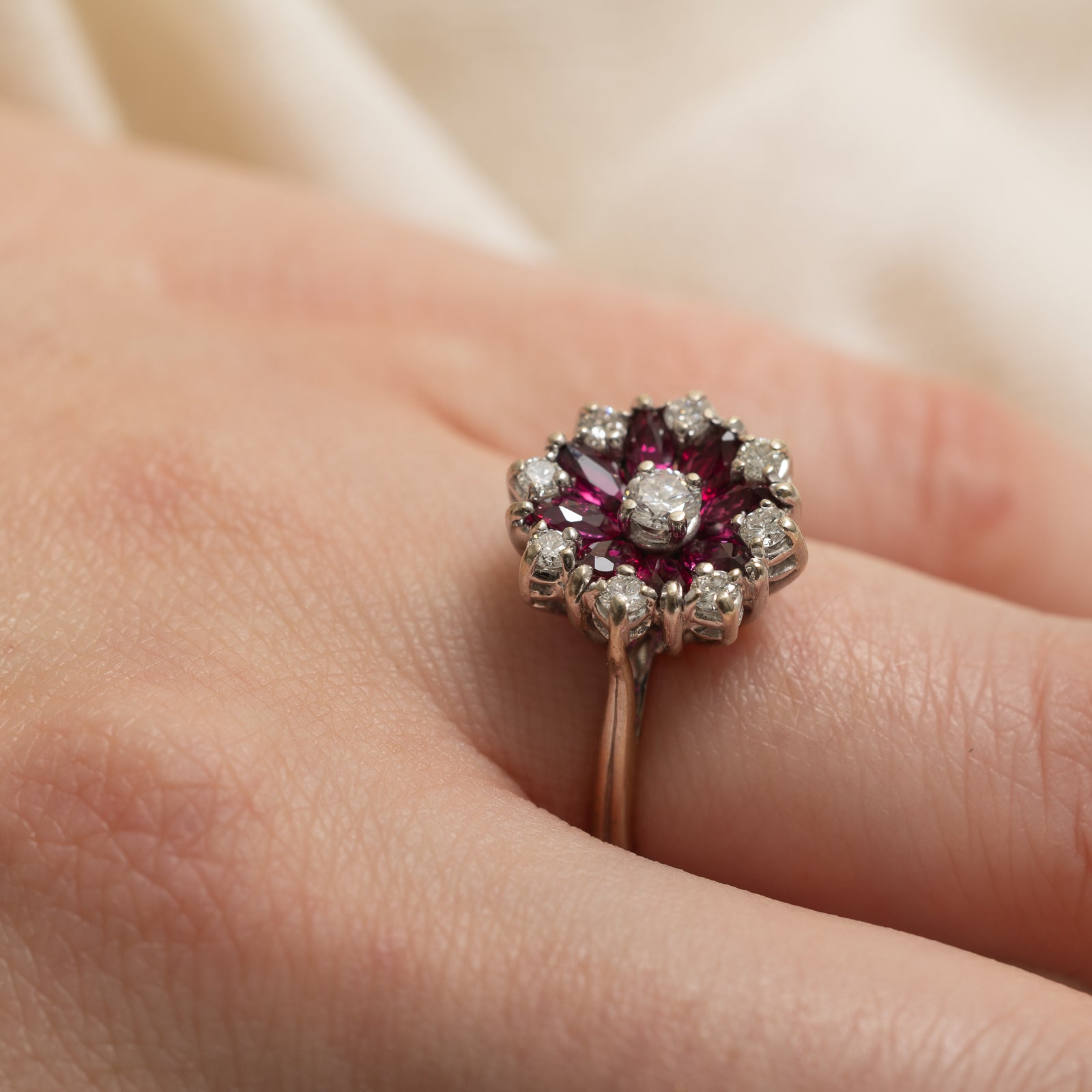 1.00ctw Ruby & Diamond Petal Cocktail Ring - 0.38ctw Diamond Accents | Size 6 | Elegant Evening Wear & Special Occasion Jewelry