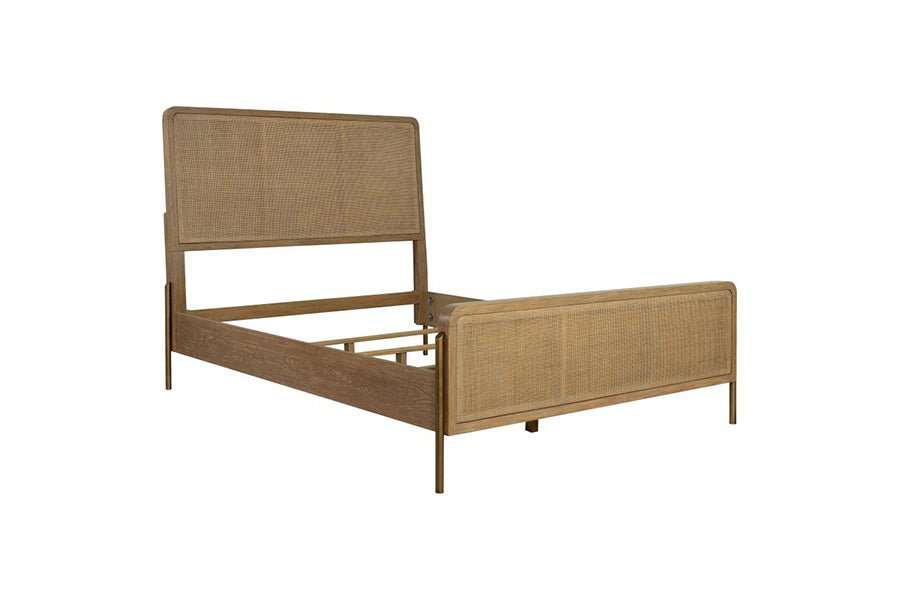 Arianna Rattan King Bed Frame - Natural Sand Woven Headboard - Boho Chic Bedroom Furniture for Master Bedroom, Guest Room, or Vacation Home Decor