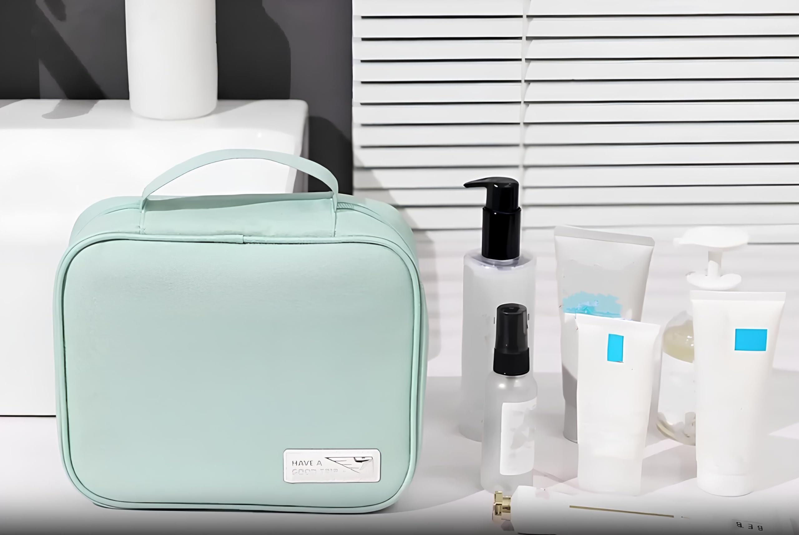 Electro Wolf Large Cosmetic Organizer Bag for Women - Waterproof Makeup Pouch with Multiple Pockets for Brushes, Toiletries & Beauty Essentials - Perfect for Travel, Home Storage & Daily Use (Cyan Blue)