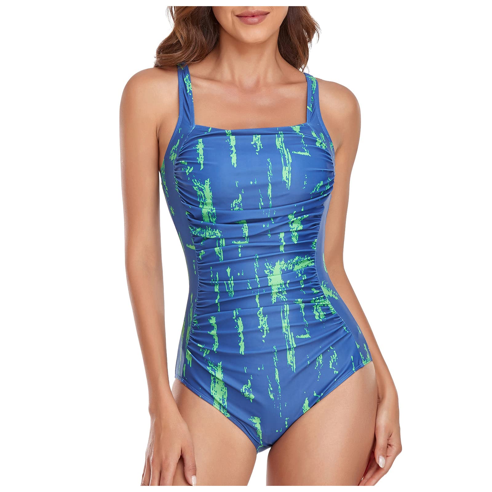 Women's Vintage Ruched Slimming One Piece Swimsuit - Tummy Control High Waisted Bathing Suit for Swimming, Beach Vacation & Water Sports