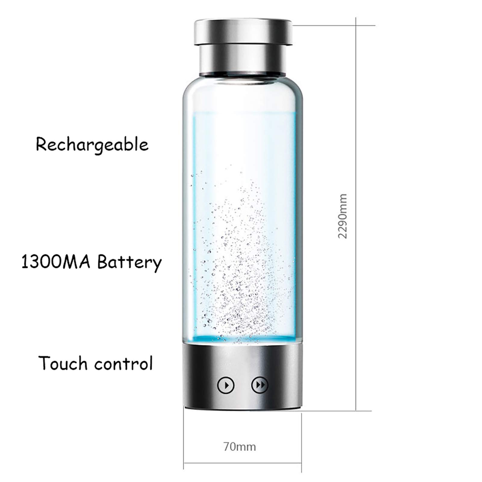 Portable Hydrogen Water Bottle Generator - USB Rechargeable Ionizer with 3/5 Minute Modes, 480ml Glass Bottle for High Concentration Hydrogen Water | Perfect for Travel, Gym & Daily Hydration
