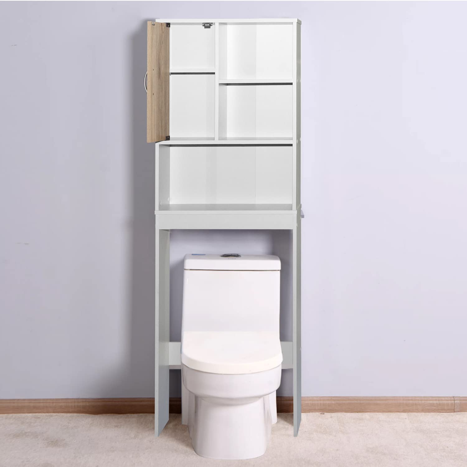 Better Home Products Ace Over-The-Toilet Storage Organizer - White & Natural Oak Bathroom Shelf for Towels, Toiletries & Decor - Space Saving Solution for Small Bathrooms
