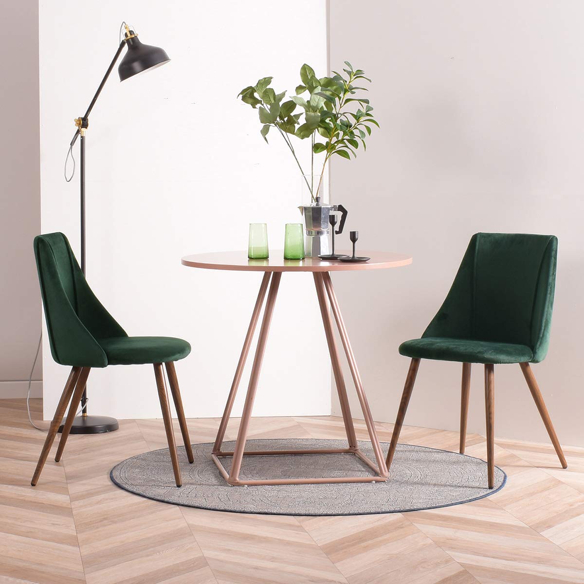COZYCASA Velvet Dining Chairs Set of 2 - Mid-Century Modern Style Kitchen & Dining Room Accent Chairs with Sturdy Metal Legs - Comfortable for Kitchen, Lounge & Farmhouse Decor - Elegant Green Velvet Upholstery - Perfect for Dinner Parties, Breakfast Nooks & Home Office Seating