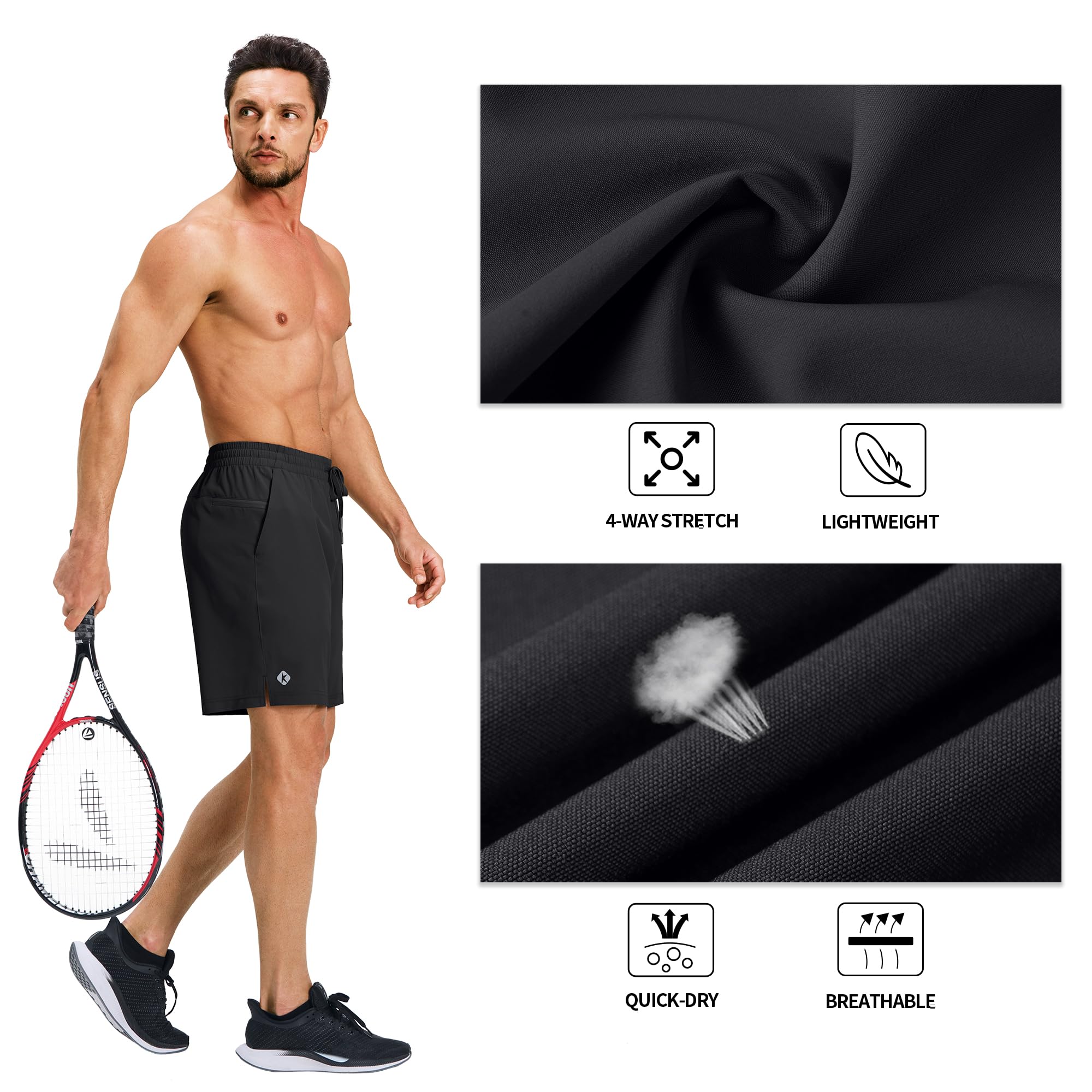 Ksmien Men's 7 Inch Running Shorts with Zipper Pockets - Quick Dry Lightweight Athletic Workout Shorts for Gym, Basketball & Outdoor Sports | Perfect for Jogging, Training & Casual Wear
