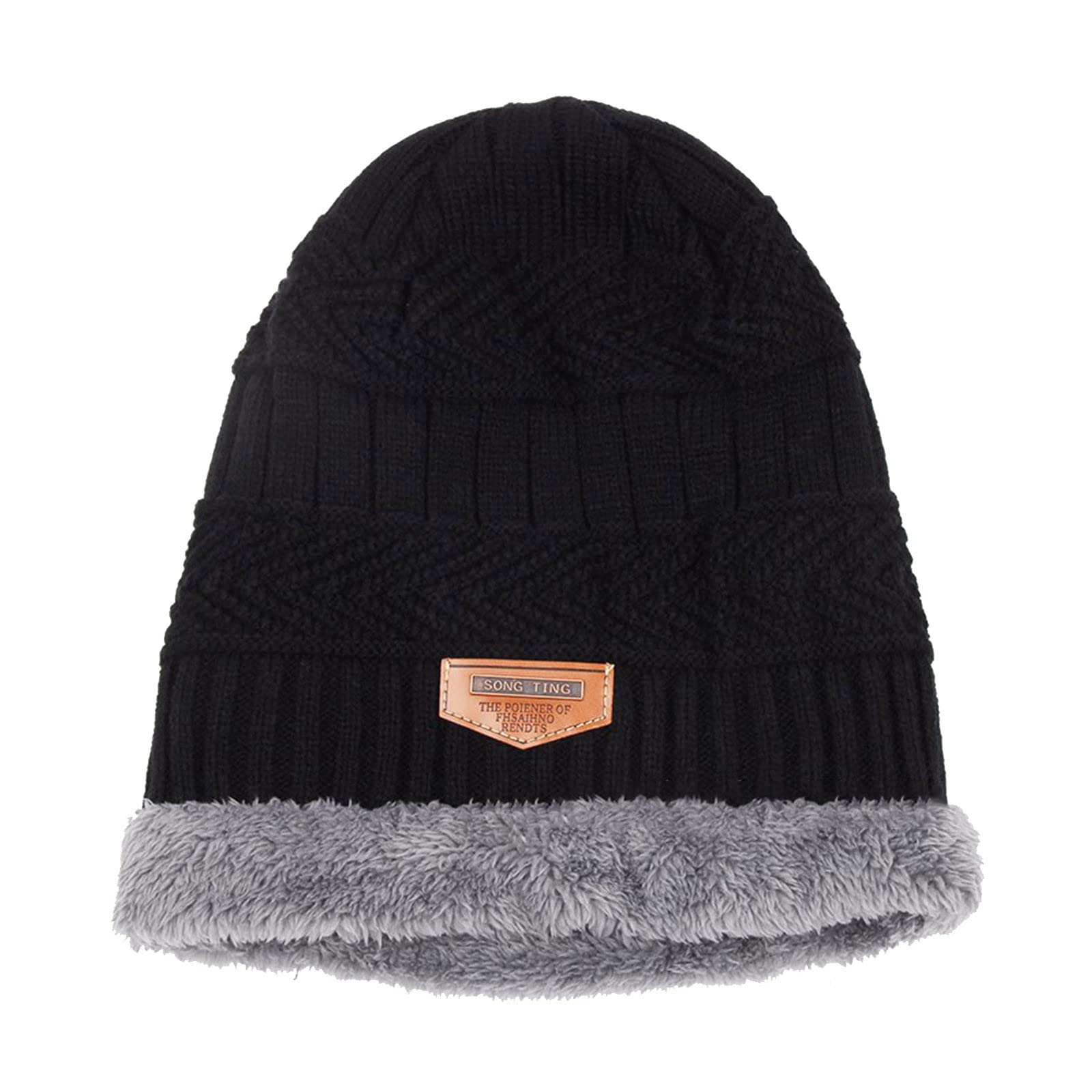 Stylish Fleece Knitted Winter Hats for Women & Men - Warm Contrast Color Fashion Beanie for Cold Weather - Perfect for Outdoor Activities, Skiing, and Daily Winter Wear