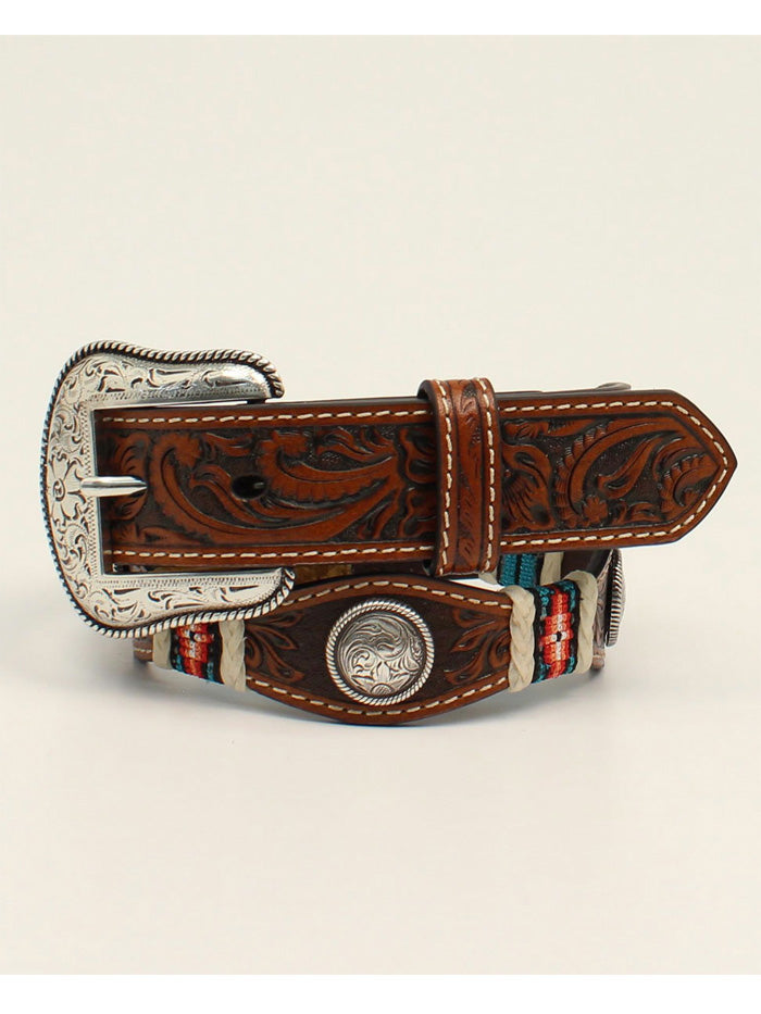 Nocona N4441008 Kids Flower Embossed Round Concho Belts Tan - Western Style Leather Belt for Girls | Perfect for Cowgirl Outfits, Rodeo Events & Western Fashion Accessories