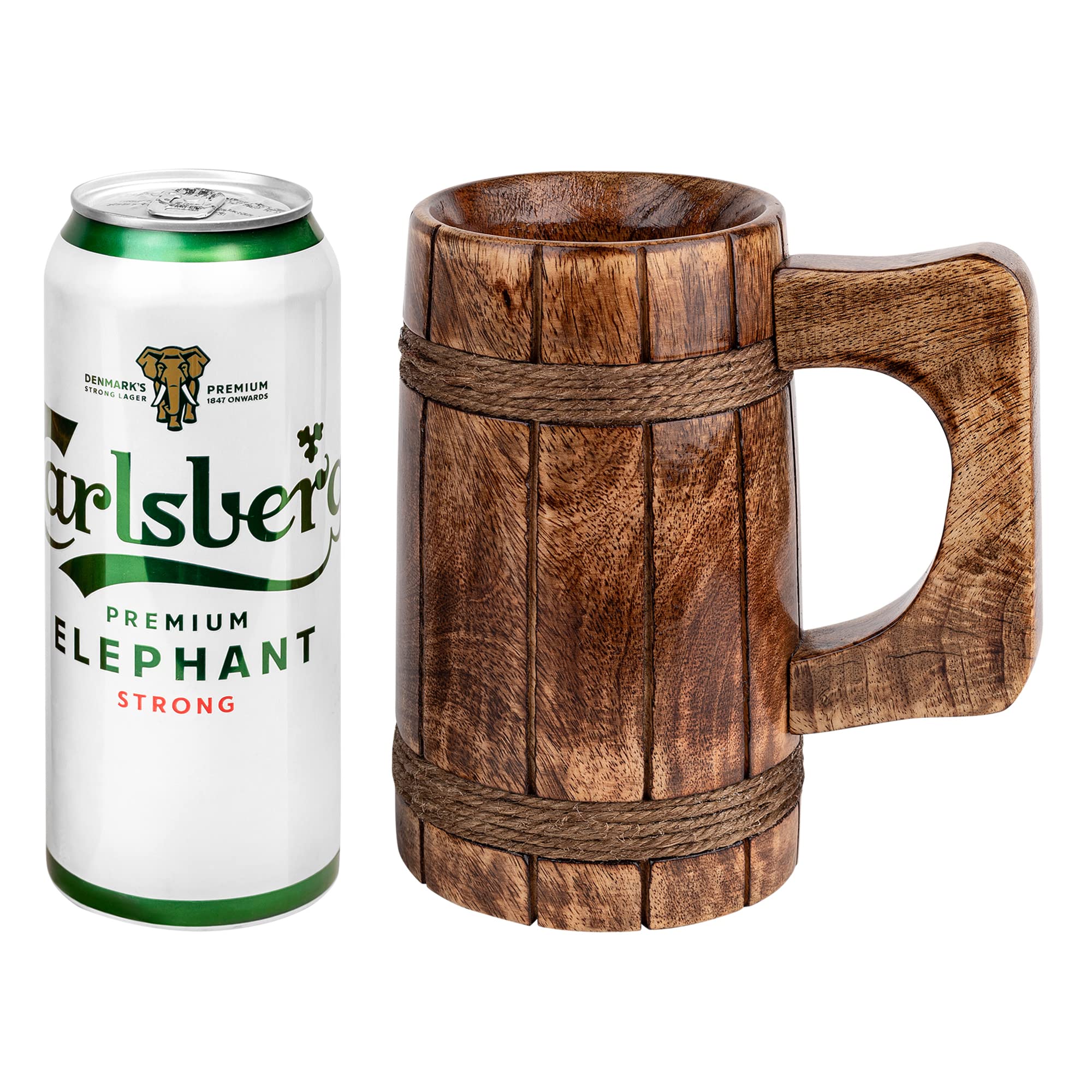 GoCraft Handmade Wooden Beer Mug - Burnt Wood Tankard for Men, Camping & Outdoor Use - Durable Drinking Stein for Beer, Coffee, Tea - Perfect for BBQs, Hiking & Gifts