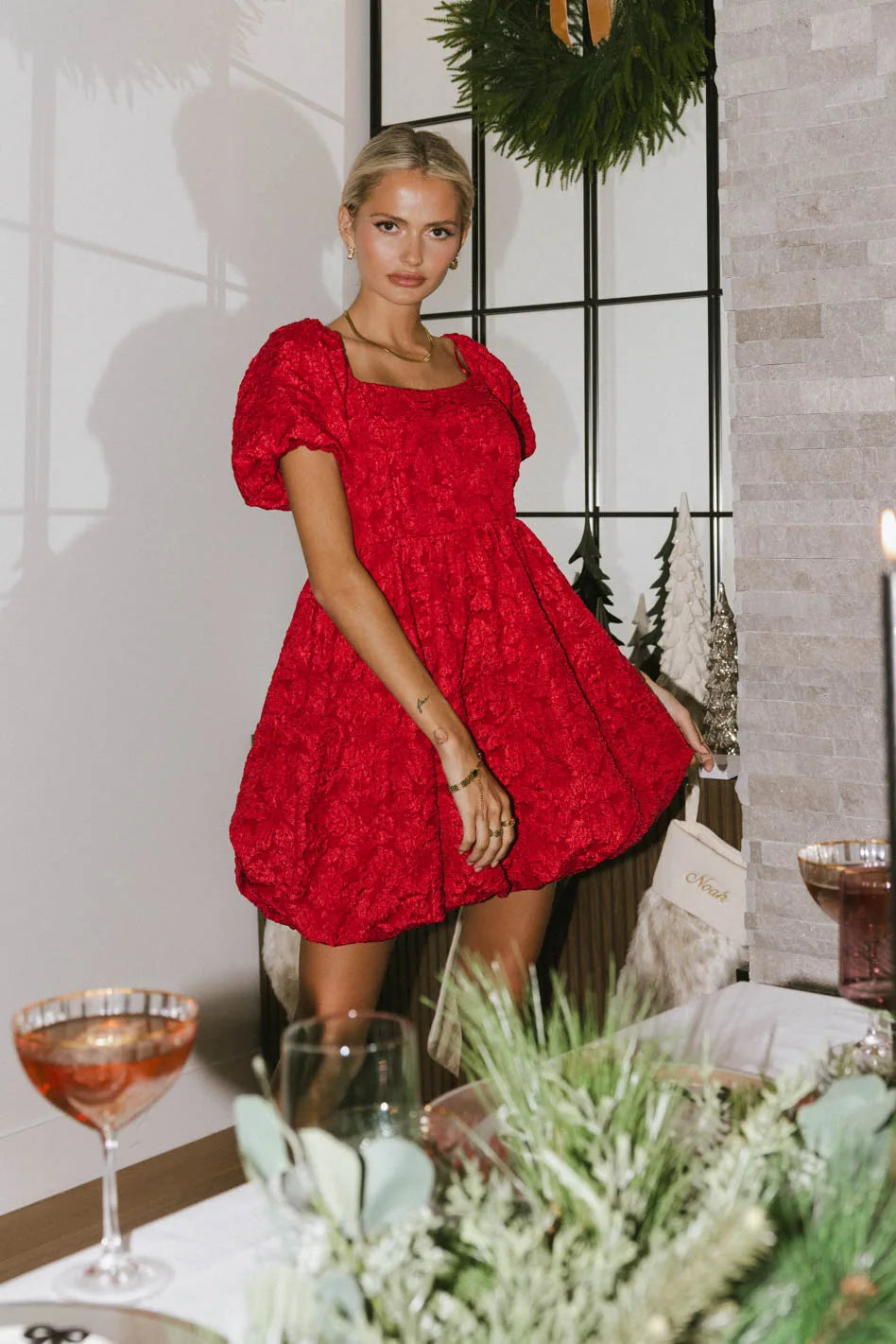 Aisling Red Bubble Mini Dress - Women's Short Sleeve Party Cocktail Dress for Night Out, Date Night & Special Occasions