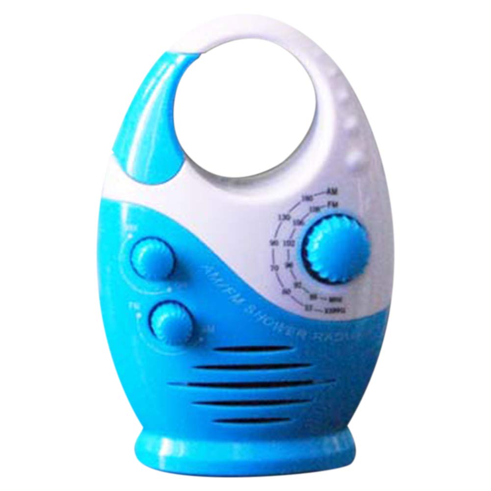 Waterproof Shower Radio with Built-in Speaker - Splash Proof AM/FM Bathroom Radio with Adjustable Volume & Top Handle for Shower, Pool, Beach & Outdoor Use (Blue and White)
