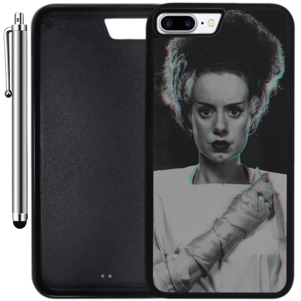 Custom iPhone 8 Plus Case (5.5 inch) - Bride of Frankenstein Design, Edge-to-Edge Rubber Black Cover, Ultra Slim & Lightweight with Stylus Pen | Perfect for Halloween, Cosplay, Horror Fans & Daily Protection by Innosub