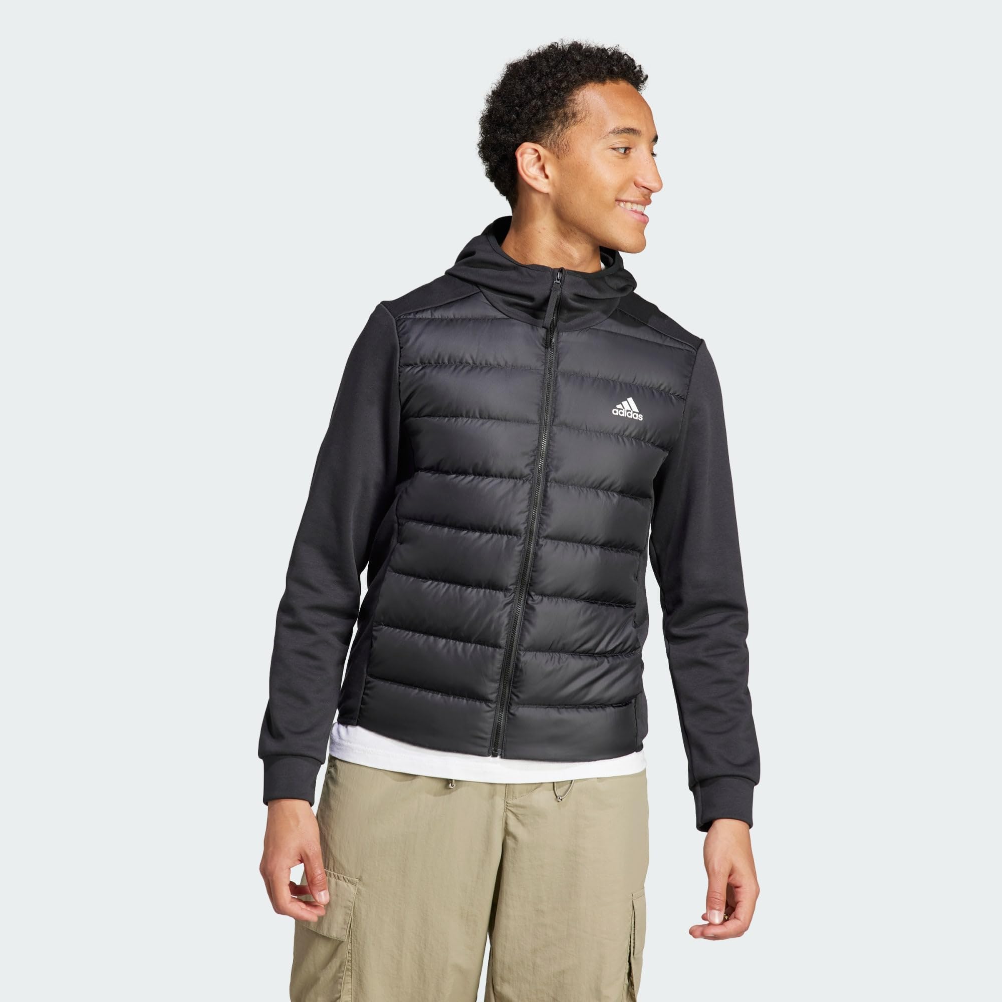 Adidas Men's Essentials Hybrid Down Hooded Jacket - Lightweight Warm Winter Coat for Outdoor Activities & Casual Wear
