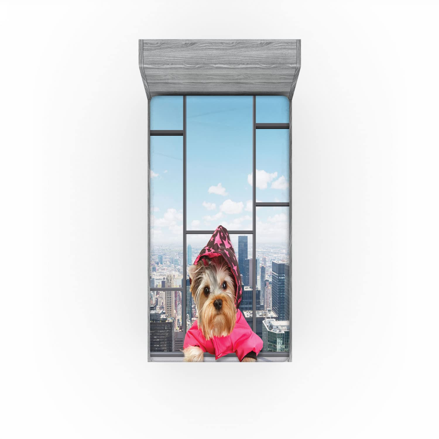 Ambesonne Funny Dog Fitted Sheet, Twin Size - Starry Raincoat Design for Cozy Bedroom Decor