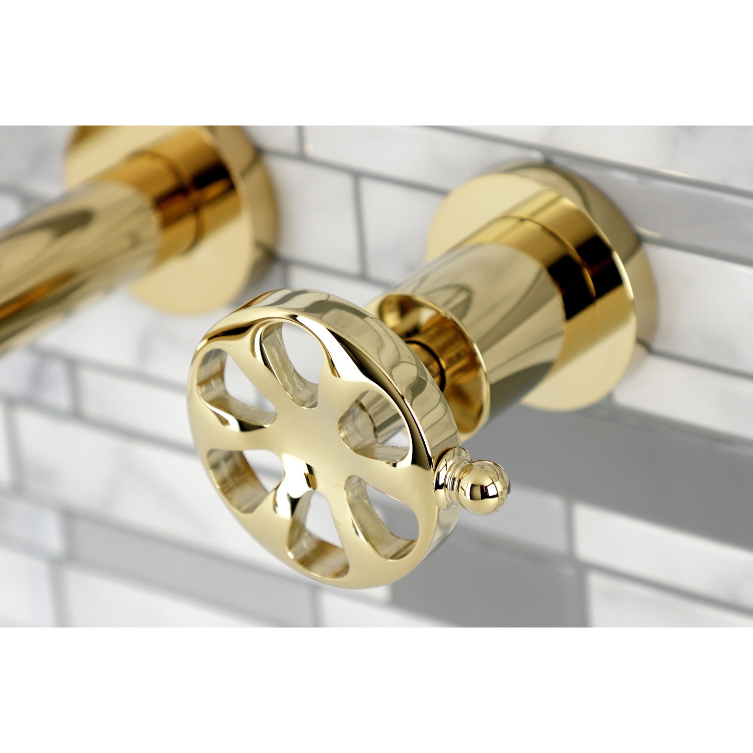 Belknap KS8122RX Double Handle 3 Hole Wall Mount Bathroom Faucet in Polished Brass - Perfect for Modern Bathroom Vanities and Spa-Like Showers