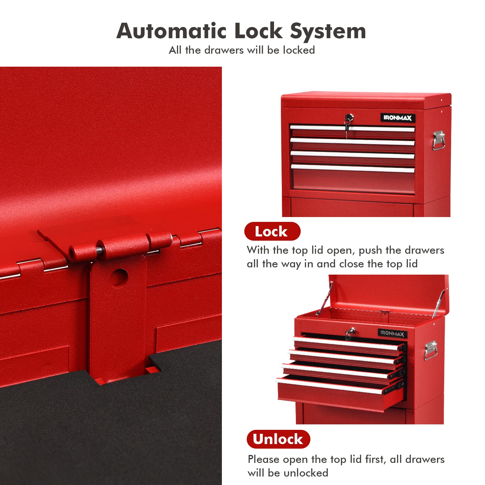 Goplus 6-Drawer Rolling Tool Chest with Auto Locking System - 3-in-1 Tool Organizer with Lockable Wheels, Sliding Drawers & Detachable Top - Heavy Duty Tool Storage Cabinet for Garage, Workshop & DIY Projects (Red) - Perfect for Mechanics, Carpenters & Home Improvement