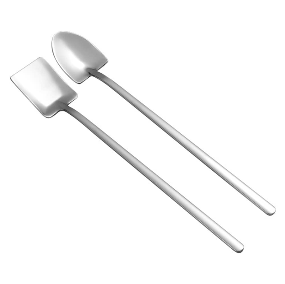 AKOAK 2-Piece Long Handle Stainless Steel Coffee Spoons Set - Square & Pointed Spade Design for Stirring Coffee, Tea, Desserts - Durable Bar & Kitchen Accessories for Home, Cafe & Restaurant Use