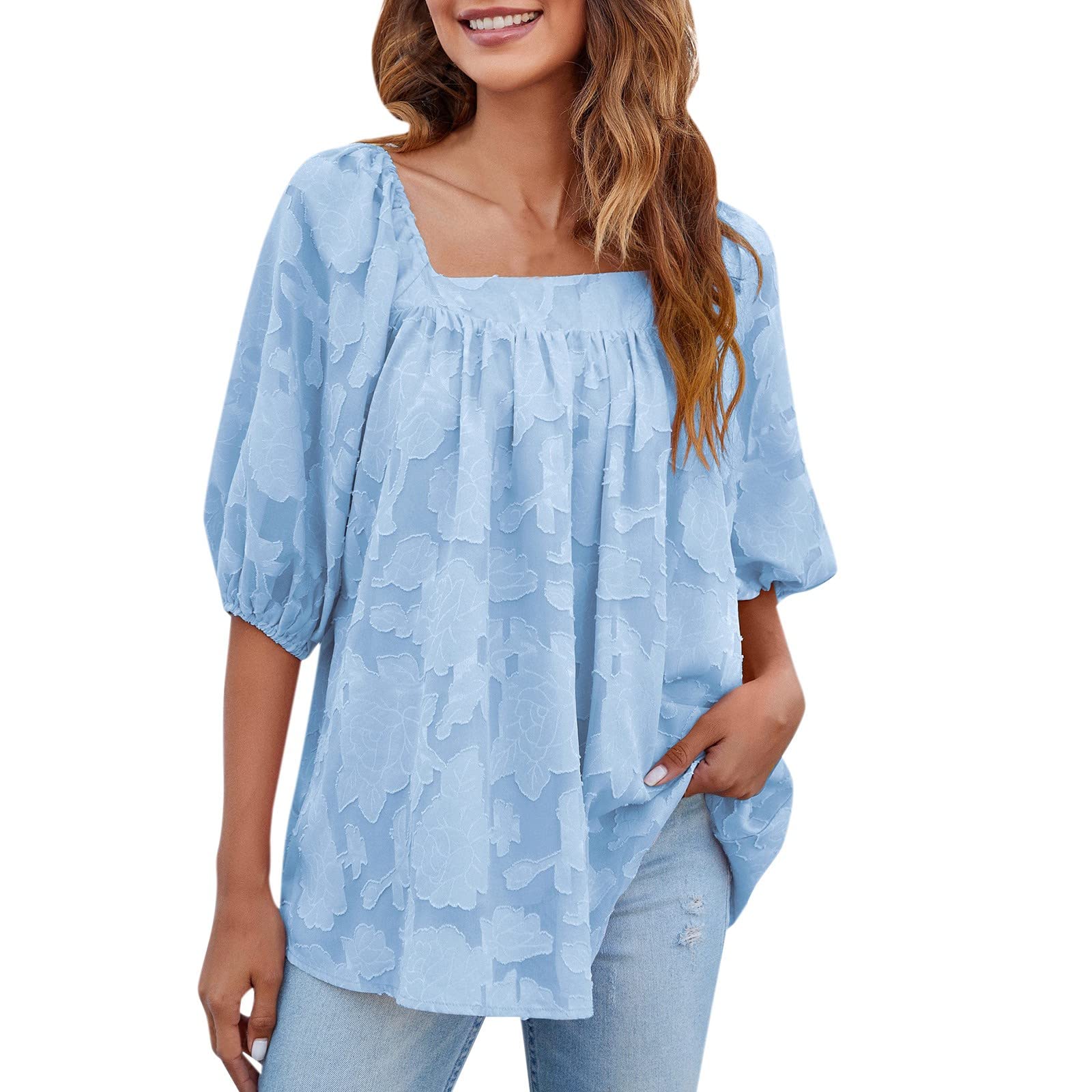 Women's V-Neck Short Sleeve Polka Dot Tunic Tops - Casual Blouse Shirts for Women (Blue, XXL) | Perfect for Office Wear, Summer Outfits & Daily Fashion