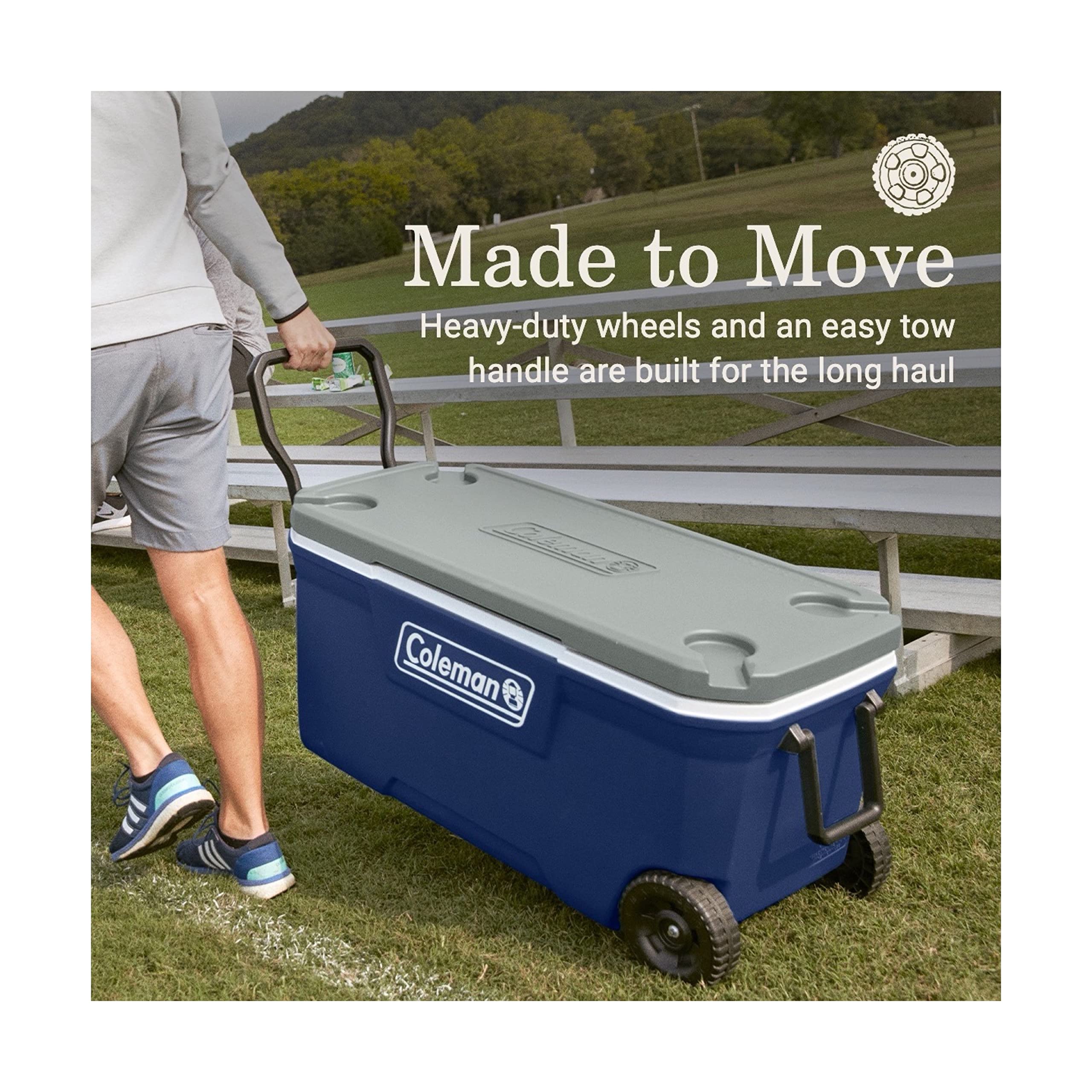 Coleman Classic Series 100-Quart Insulated Wheeled Cooler - Leak-Resistant, Keeps Ice for 5 Days, Perfect for Camping, Beach Trips, and Outdoor Adventures
