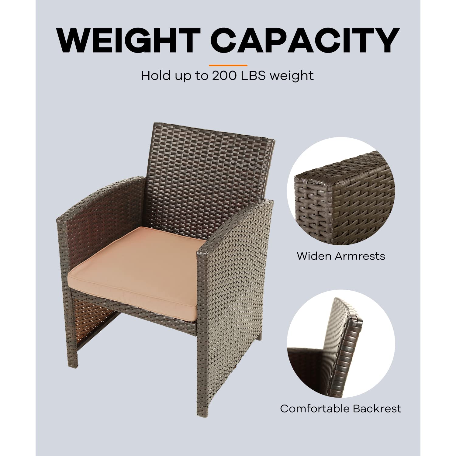 4-Piece Patio Furniture Set with Cushions - Outdoor Garden Chairs and Table for Balcony, Porch, Backyard - Durable Brown Wicker Rattan for Relaxing & Entertaining