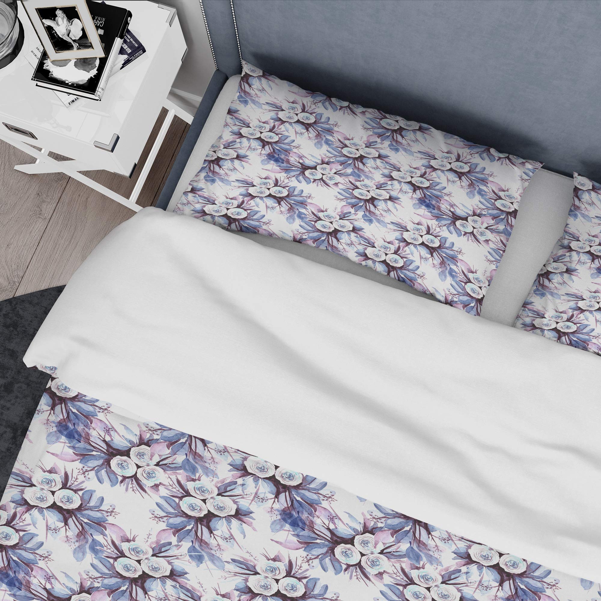 DesignQ Purple & Blue Floral Nautical Duvet Cover Set - Twin Size 3-Piece Coastal Bedding | All-Season Comfort for Beach House, Guest Room & Coastal Decor