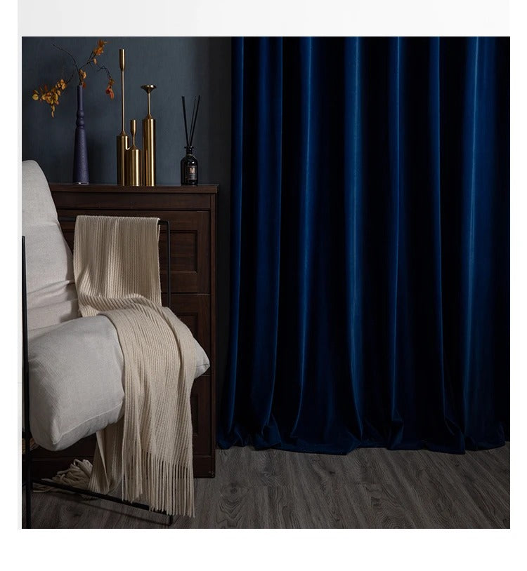 Luxury Velvet Curtains for Living Room - Soft Plush Blackout Drapes, Navy Blue, Modern Thermal Insulated Window Treatments for Bedroom & Home Decor