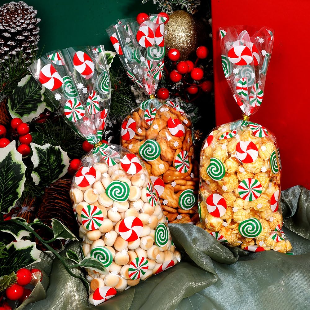 50Pcs Christmas Cellophane Treat Bags with Twist Ties - Holiday Candy Cookie Goodie Bags for Xmas Party Favors, Gift Wrapping & Stocking Stuffers | Perfect for Christmas Celebrations, Office Parties & Classroom Treats