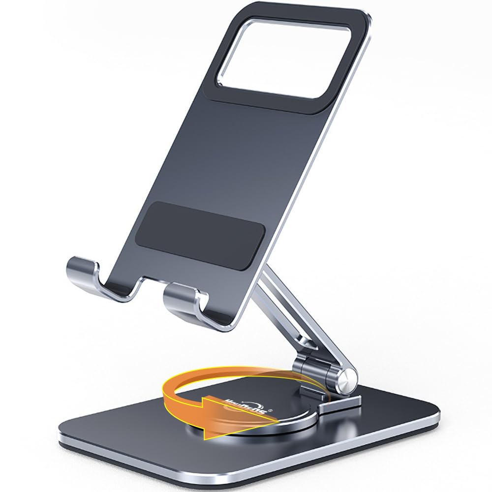 HouDeOS Rotatable & Foldable Aluminum Tablet Stand for Desk - Stable iPad Holder Compatible with 4.7-12 Inch Tablets & Smartphones - Perfect for Work, Study, and Entertainment