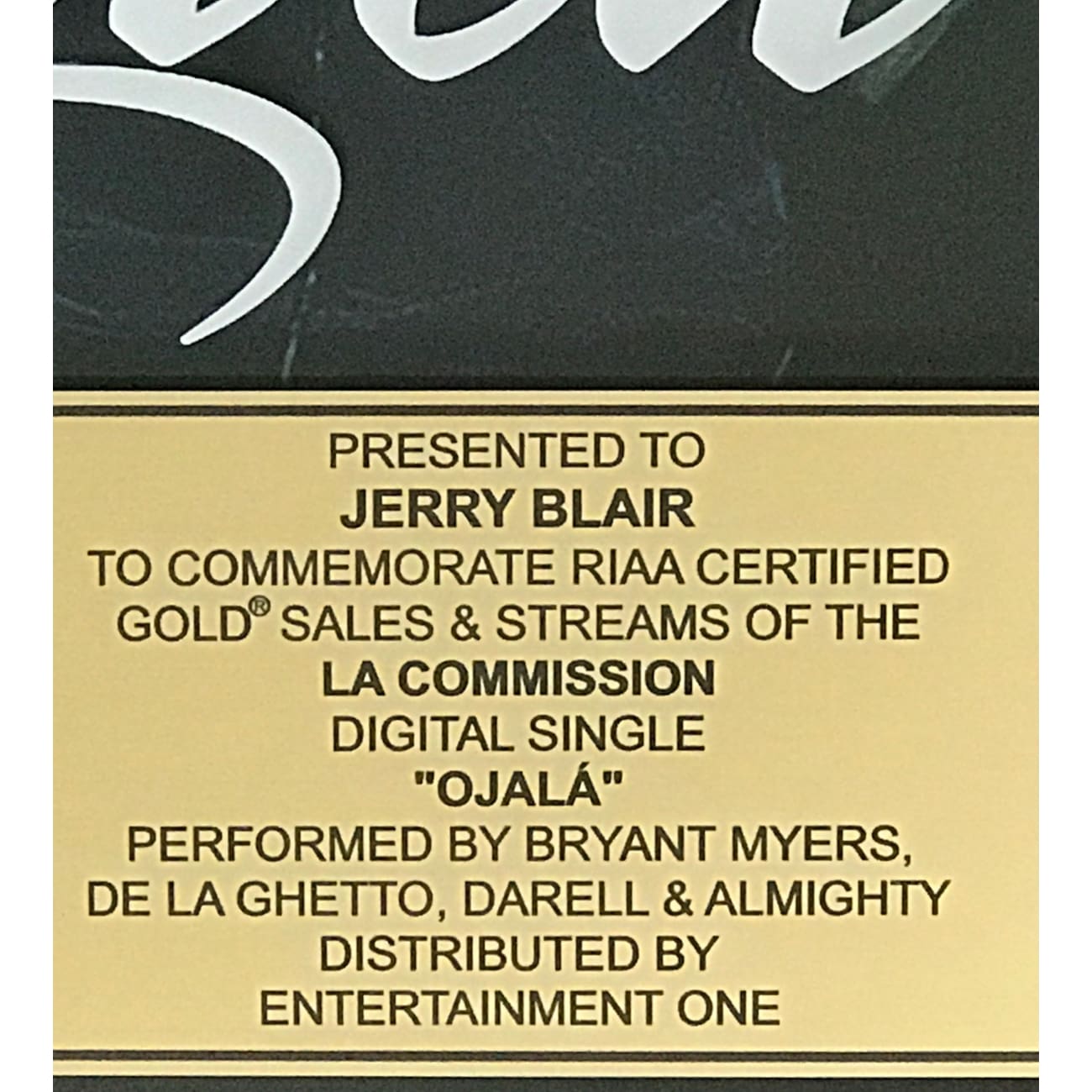 Bryant Meyers Ojala RIAA Digital Gold Single Award - Certified Music Achievement Plaque for Artists & Collectors - Perfect for Studio Displays, Fan Gifts & Music Memorabilia Collections