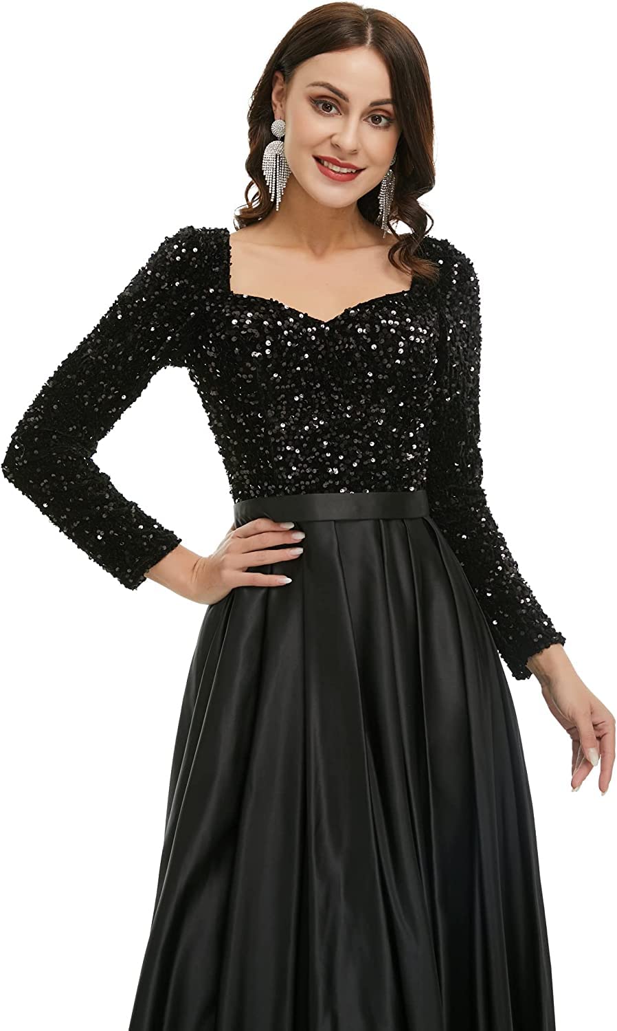 Sparkling Women's V-Neck Sequin Long Sleeve Prom Dress - Elegant Mermaid Cocktail Gown with High Slit for Wedding, Evening Party, Homecoming, and Special Occasions