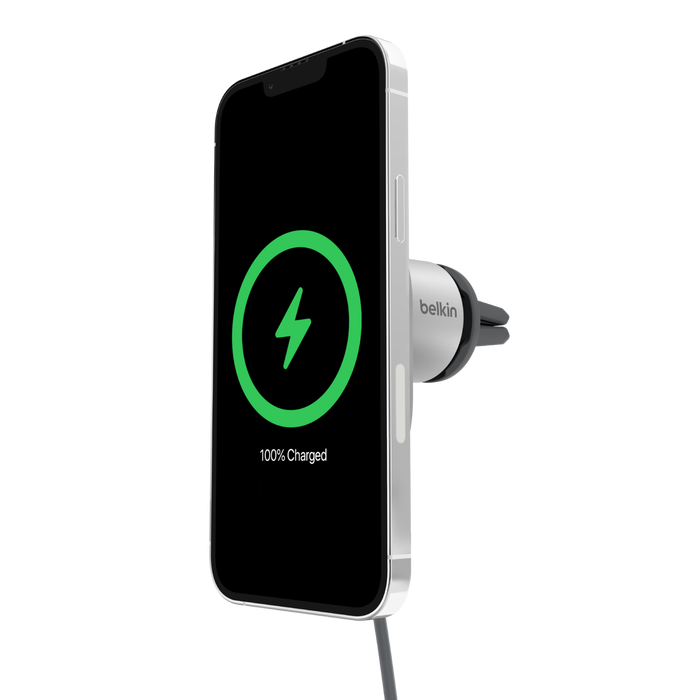 Belkin Magsafe Car Charger for iPhone 12/13/14 - 15W Fast Wireless Charging - Gray - Perfect for Road Trips & Commuting